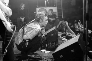 Prints of Johnny Rotten- lead singer with the Sex Pistols performing in Holland, 11/12/1977. December 1977 1970s Netherlands Prints: Johnny Rotten, Sex Pistols Lead Singer Print, Holland 1977