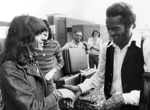 Chuck Berry Meets Bill Wyman at Heathrow Print August 1972