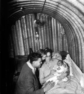 The London Blitz Prints: WW2 Family Refuge in Anderson Air Raid Shelter Print