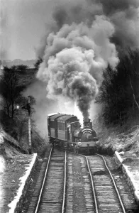 Prints of A steam locomotive belonging to the Tanfield Railway Company steams along the Museums line in Stanley, County Durham on 7th April 1988 County Durham Prints: Tanfield Railway Steam Locomotive Print 7th April 1988