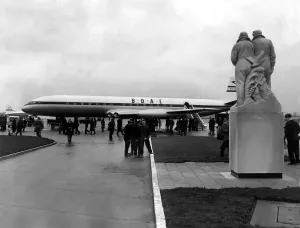 London Airport Arrivals Prints: The De Havilland Comet 3 airliner of the B. O. A. C. airline