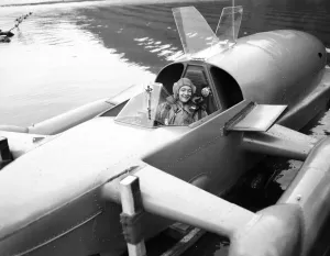 Donald Campbell Prints: Donald Campbell in Bluebird K7, Ullswater 1955 Print