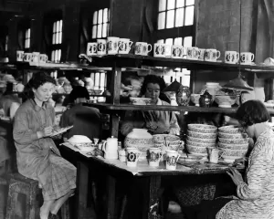 Prints of Maling pottery works, women applying transfers ahead of forthcoming royal coronation of King Edward VIII, September 1936 0300to0399 Prints: Maling Pottery Women Preparing Royal Coronation Print, 1936