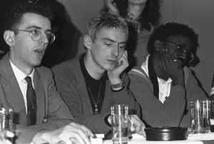 Youth Culture Of The 80s Prints: A press reception was held at the Odeon Cinema in Birmingham before the Red Wedge Tour