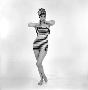Vintage Swimwear Models Prints: Clothing: Swimsuit fashion. December 1958 K8032-001