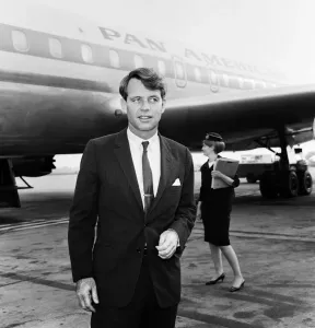London Airport Arrivals Prints: Robert Kennedy at London airport after he flew in from New York. 2nd June 1966