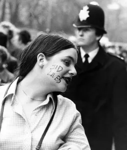 Youth Culture Of The 80s Prints: Punk Rockers meeting at Sloane Square, London for a march to Hyde Park to commemorate
