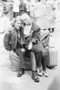 Prints of Rita Tushingham, and Peter Howitt seen here during a break in filming the BBC the comedy Bread in Elswick Street, Dingle 11th July 1987 Rita Prints: Rita Tushingham and Peter Howitt Print, 11th July 1987