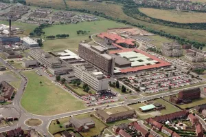 Hospital Prints: Aerial View of Teesside - North Tees Hospital Print 1995