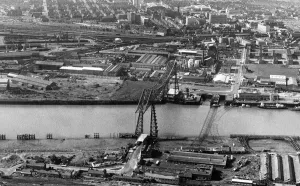 Tees Transporter Bridge Prints: Aerial View of Tees Transporter Bridge Print, Middlesbrough 1972