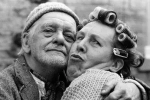 Prints of Bill Owen (Compo) and Kathy Staff (Nora Batty) on the set of Last of the Summer Wine. 27th May 1983 0800to0899 Prints: Bill Owen and Kathy Staff on Set Print, 27th May 1983