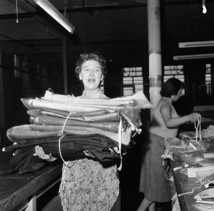 Prints of A female worker at Kumficar factory, Halifax in West Yorkshire. June 1959 West Yorkshire Prints: A Female Worker at Kumficar Factory Print, 1959