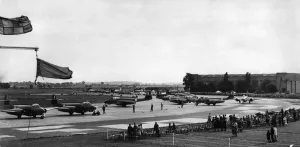 Prints of The RAF, Leconfield, At Home flying display as part of Battle of Britain Week. Here is a general view of the aircraft ready to fly and returning from flights, as seen from the control tower East Riding Of Yorkshire Prints: The RAF, Leconfield, At Home Print - 15th September 1956