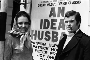 Frances Nicholson and Neville Hughes outside the Alhambra Theatre, Bradford Print 1967