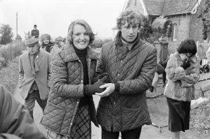 South West England Landmarks Prints: Penelope Keith and her husband Rodney Timpson on the set of To the Manor Born