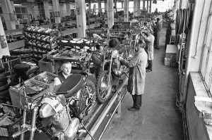 Prints of Motorcycle production line at the BSA Factory, Small Heath, Birmingham. 15th March 1973 Birmingham Prints: BSA Factory Production Line Print, 15th March 1973