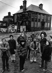 Artists outside Bridewell Studios, Prescot Street, Liverpool Print 1979
