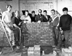 Prints of The Housemartins record their new video. Dave Hemingway, Paul Heaton, Norman Cook, Stan Cullimore 23rd October 1987 1200to1299 Prints: The Housemartins Record New Video Print 23rd October 1987