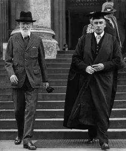 Prints of Author and playwright George Bernard Shaw (Left) seen here on the steps of the Fitzwilliam Museum, Cambridge with economist John Maynard Keynes. 15th June 1936 Cambridge Prints: George Bernard Shaw Print, 15th June 1936
