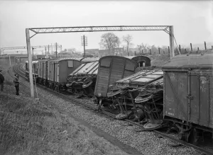 A derailed goods train Print, 18th April 1964