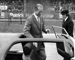 Jackie Stewart Prints: The Duke of Edinburgh with Jackie Stewart Print, April 1975