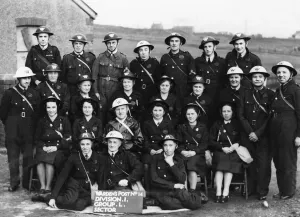 Black and white photograph print of A.R.P wardens at Bonymaen, Swansea