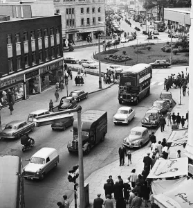 Prints of Swansea on a Saturday looking down Collage Street towards the Kingsway. 2nd April 1964 1500to1599 Prints: Swansea Print: Collage Street to Kingsway, 2nd April 1964