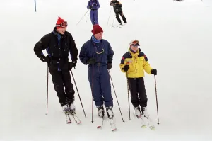 Prince Charles with Princes William and Harry Skiing Print