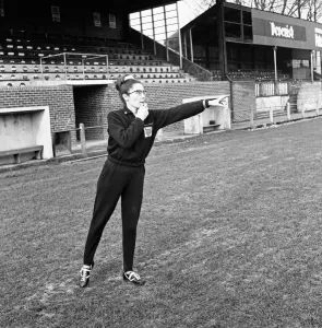 Print of Mrs Pat Dunn in training at Weymouth F.C.'s ground