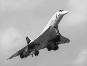 Prints of British Airways Concorde approaching Humberside Airport 18th June, 1994 Humberside Prints: Print of British Airways Concorde over Humberside Airport