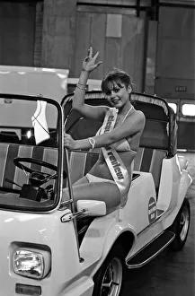 Model Joanne Latham sitting in an electric car. 13th March 1978 Model Joanne Latham sitting in an electric car. 13th March 1978