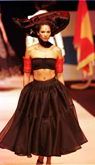 A model walking down the catwalk October 1997 showing Christian Lacroix latest designs in A model walking down the catwalk October 1997 showing Christian Lacroix latest designs in
