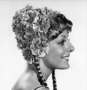 Images Dated 17th October 1970: Model wearing a flowery swimcap. October 1970 P017300