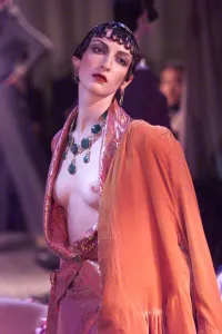 A model wearing a John Galliano Spring /Summer 1999 design for Paris Fashion Week A model wearing a John Galliano Spring /Summer 1999 design for Paris Fashion Week