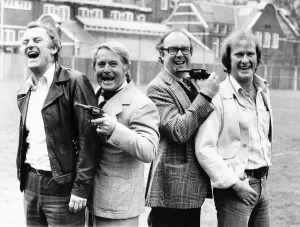 Morecambe and Wise meet the cast of Sweeney April 1978 John Thaw and Dennis Waterman Morecambe and Wise meet the cast of Sweeney April 1978 John Thaw and Dennis Waterman