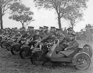 Motor-cyclists of the 4th Royal Northumberland Fusiliers, on parade for inspection Motor-cyclists of the 4th Royal Northumberland Fusiliers, on parade for inspection