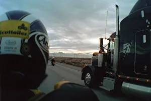Back of a motorcyle view on the road to Las Vegas USA July 1999 Motorcycle Tour Back of a motorcyle view on the road to Las Vegas USA July 1999 Motorcycle Tour