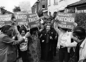 Mrs. Margaret Thatcher in Finchley during her election campaign. May 1983 P009157 Mrs. Margaret Thatcher in Finchley during her election campaign. May 1983 P009157