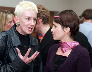 Muriel Gray talking to Sadie Frost at Glasgow Hilton Hotel February 1998 Muriel Gray talking to Sadie Frost at Glasgow Hilton Hotel February 1998
