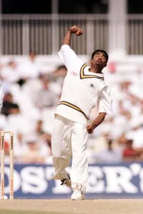 Muttiah Muralitharan Sri Lanka bowler August 1998 bowling against England at Muttiah Muralitharan Sri Lanka bowler August 1998 bowling against England at