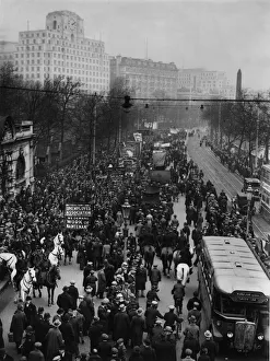A National Unemployment demonstration showing the procession moving along the Embankment A National Unemployment demonstration showing the procession moving along the Embankment