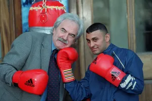 Nazeem Hamed Boxing January 99 With sports presenter Des Lynam at the launch of his Nazeem Hamed Boxing January 99 With sports presenter Des Lynam at the launch of his