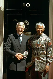 Nelson Mandela shakes hands with Prime Minister John Major at 10 Downing Street during Nelson Mandela shakes hands with Prime Minister John Major at 10 Downing Street during