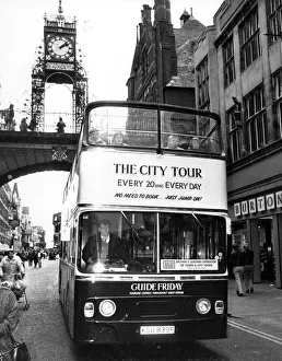 The new open topped bus tours in Chester City Centre. 1st April 1991 The new open topped bus tours in Chester City Centre. 1st April 1991