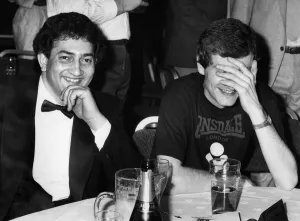 New snooker World Champion Joe Johnson enjoys the evening party beside runner up Steve New snooker World Champion Joe Johnson enjoys the evening party beside runner up Steve