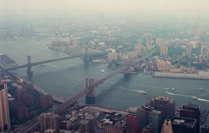 New York Aerial view of Brooklyn Bridge from top of world trade tower USA United States New York Aerial view of Brooklyn Bridge from top of world trade tower USA United States