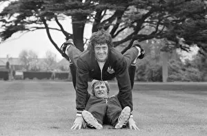 Images Dated 3rd May 1974: Newcastle United goalkeeper Ian McFaul (on floor) gives midfield star Terry Hibbitt a