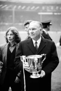 Bill Nicholson of Tottenham Hotspur - February 1971 holding the winning Bill Nicholson of Tottenham Hotspur - February 1971 holding the winning