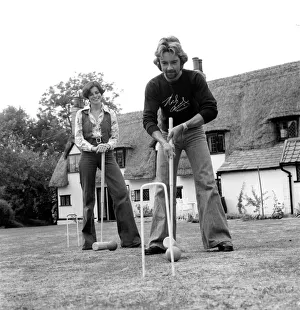 Noel Edmonds and his wife at home playing croquet in the garden. September 1976 Noel Edmonds and his wife at home playing croquet in the garden. September 1976