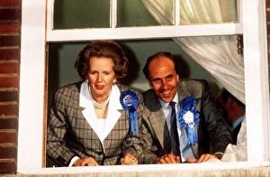Images Dated 12th June 1987: Norman Tebbit Conservative MP with Margaret Thatcher after the Election victory in